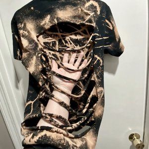 (6) - Unisex Tie Die Grunge Punk Goth Deconstructed Heavy Cotton Tee T-S…